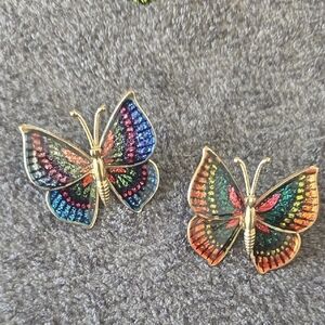 Multicolor Enamel Butterfly Brooch - Gold Tone